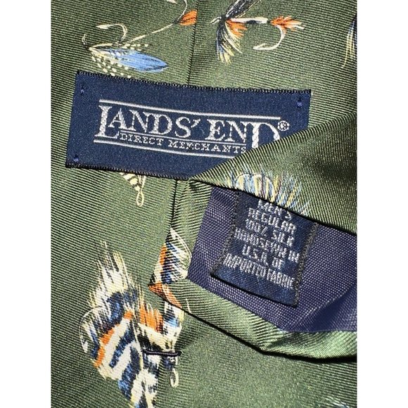 Mens Lands End 100% Silk Green Fishing Lures Vintage Inspired - Picture 5 of 6